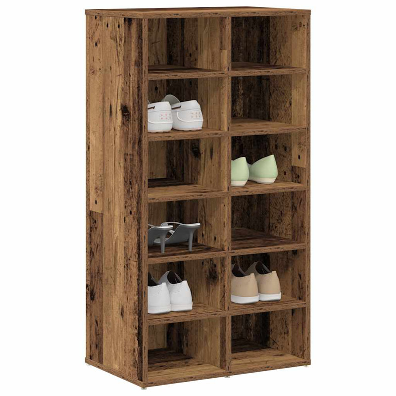 12 Pair Shoe Rack, Old Wood