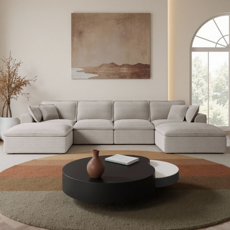 Canapé modulaire en forme de U de 142 po sans os avec repose-pieds - canapé de luxe en chenille à nuage, 6 places extra larges et profondes, livraison entièrement compressée et aucun assemblage requis