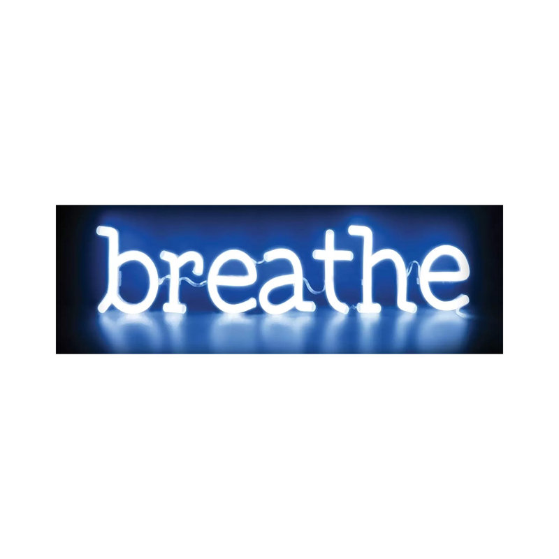 Neon Breathe Blue on Black 1 Piece Wrapped Canvas Panoramic Wall Art, 30.48 cm H x 91.44 cm W x 3.175 cm D