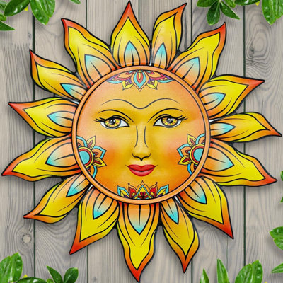 Décoration murale en métal fleur de soleil - 13 pouces décorations murales pour l'extérieur