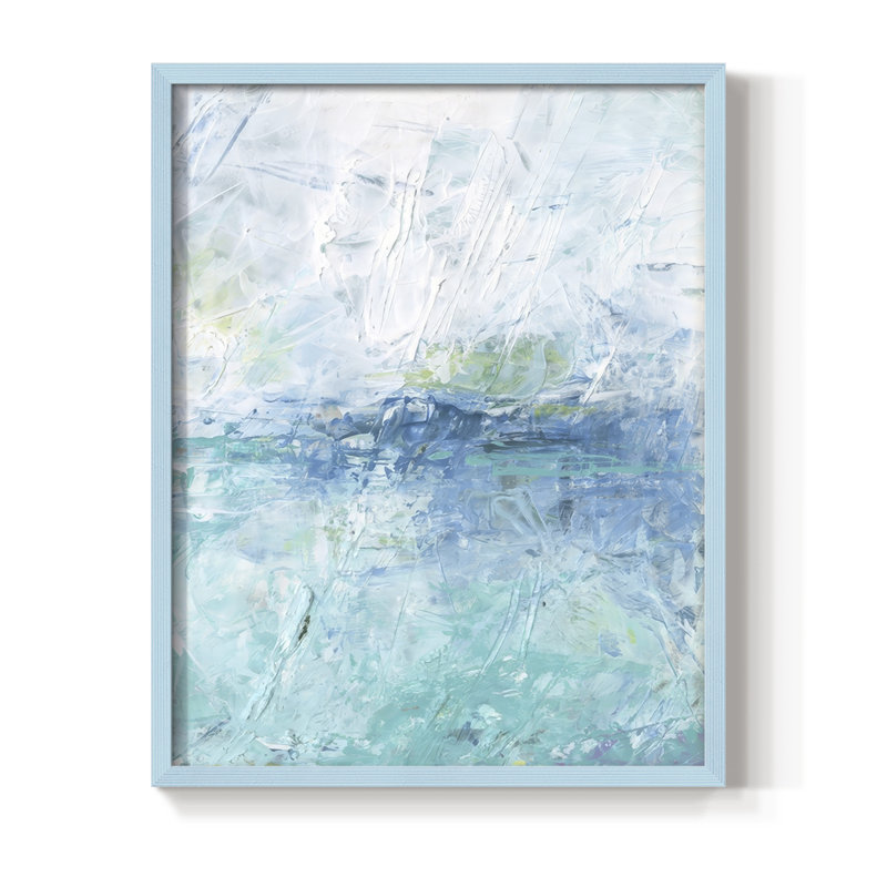 «Misty Mountain Lake II», reproduction encadrée - bois massif, H 21 po x l 17 po, Bleu