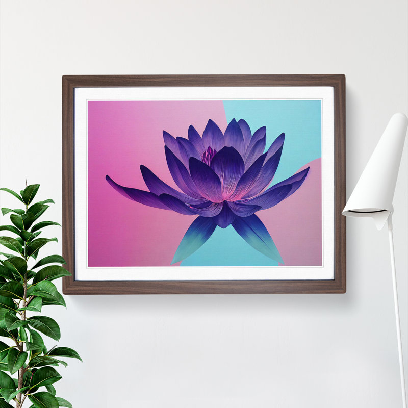 Classic Lotus Flower - Framed Print, 25cm H x 34cm W x 2cm D, Walnut