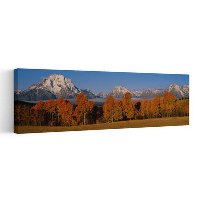 Panoramic view of mountains Grand Teton Teton Range Grand Teton National Park Wyoming USA 1 Piece Wrapped Canvas Panoramic Wall Art