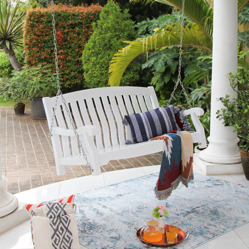 Cortlin Mahogany Wood Porch Swing, Blanc