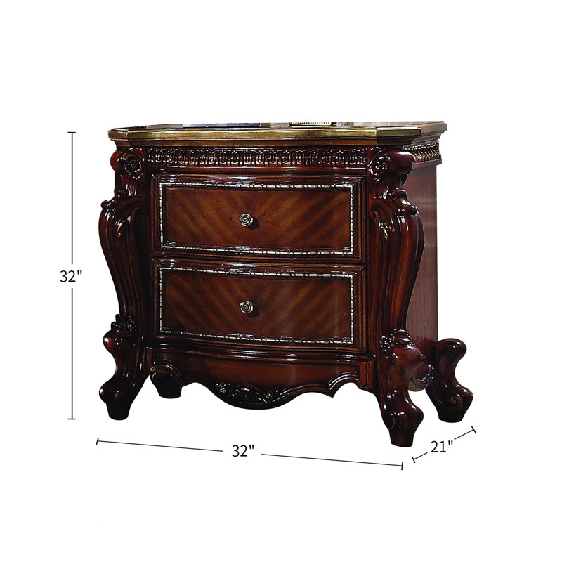 2 Drawer Transitional Style Nightstand, Cherry Oak/Antique Pearl