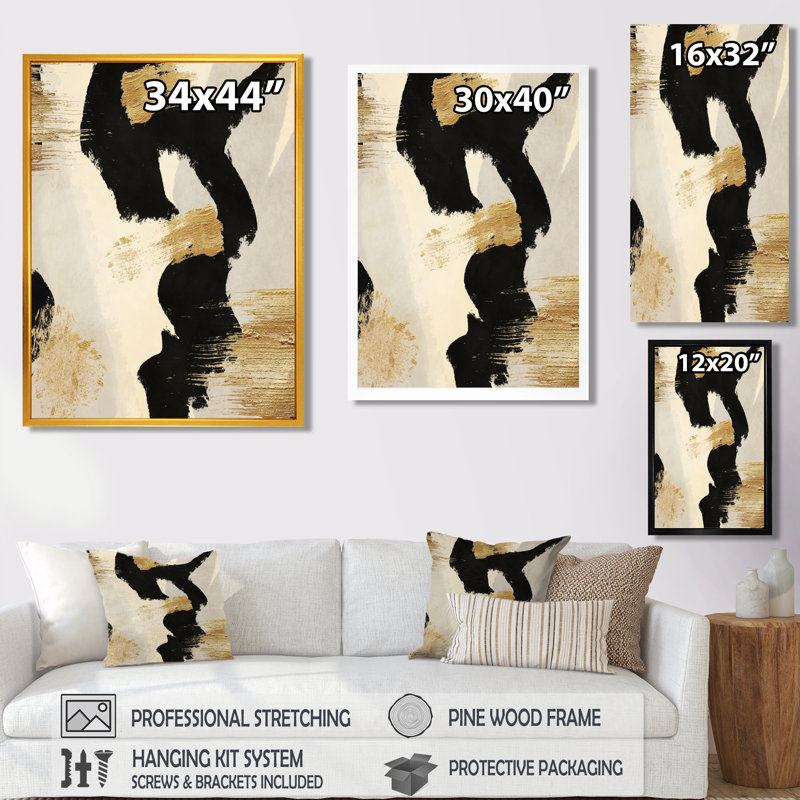 Abstrait Glam Collage, peinture sur toile - Collage II, H 32 po x l 16 po, Avec cadre, Doré