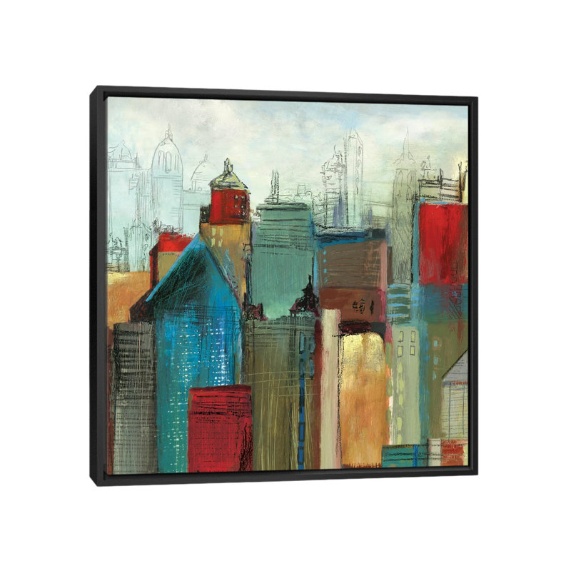 «Sunlight City I, Square», impression sur toile, H 18 po x l 18 po x P 1,5 po, Toile encadrée noire, Pas de tapis