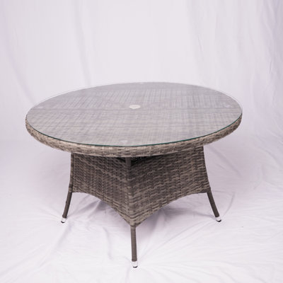 Round Aluminum Wicker Dining Table With Umbrella Hole (47.24" Diameter X 28.35" H) by Latitude Run
