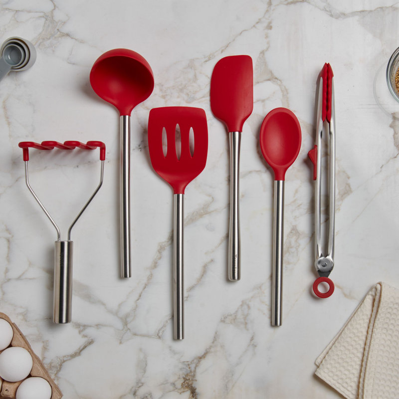 Cayenne Red Silicone and Stainless Steel 6-Piece Utensil Set