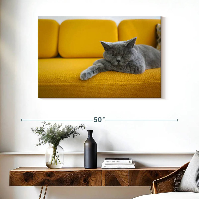 Brampt Cat On Sofa, 26" H x 39" W
