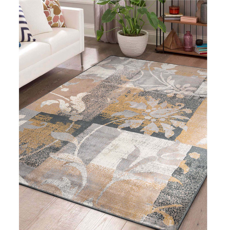 Tapis à motif floral patchwork géométrique 5 pi x 8 pi Aracelie, Rectangle 4 pi x 6 pi