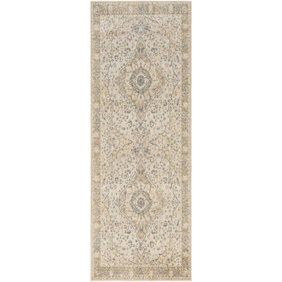 Weir Machine Washable Oriental Taupe/Cream Area Rug