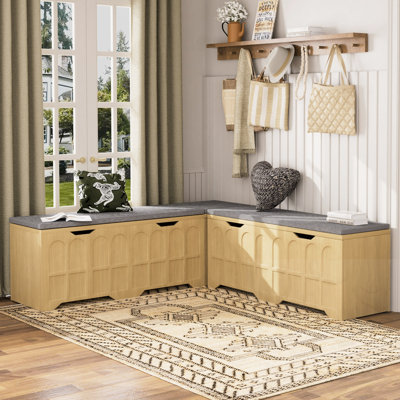 Banc de rangement pour chaussures en forme de L 3 pièces avec coffre à jouets