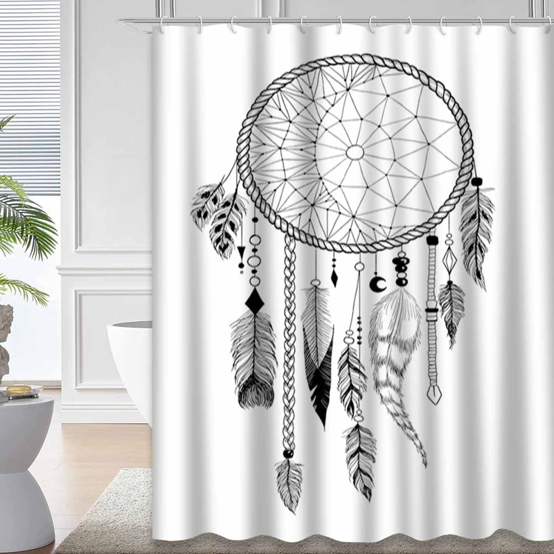 Rideau de douche noir imperméable, rideaux de douche pour la salle de bain avec 12 crochets, 72" L x 84" W