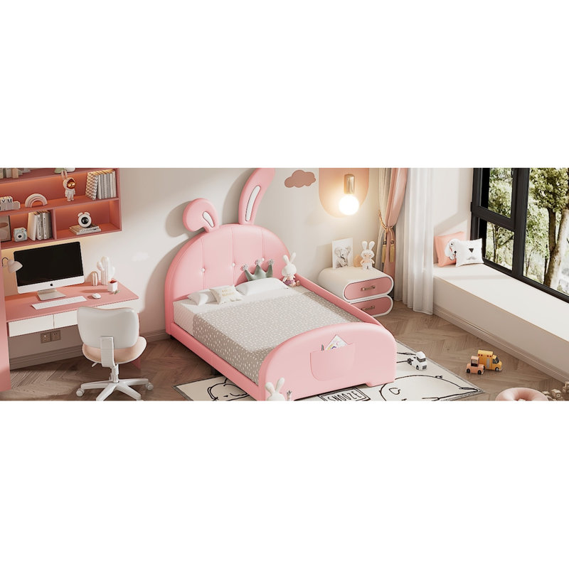 Lit plateforme tapissier simple avec tête de lit et lit rose durable