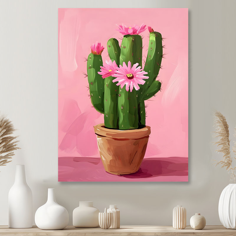 Fleurs de cactus en pot - Art mural floral cactus, Métal métal, H 32 po x l 24 po x P 1 po