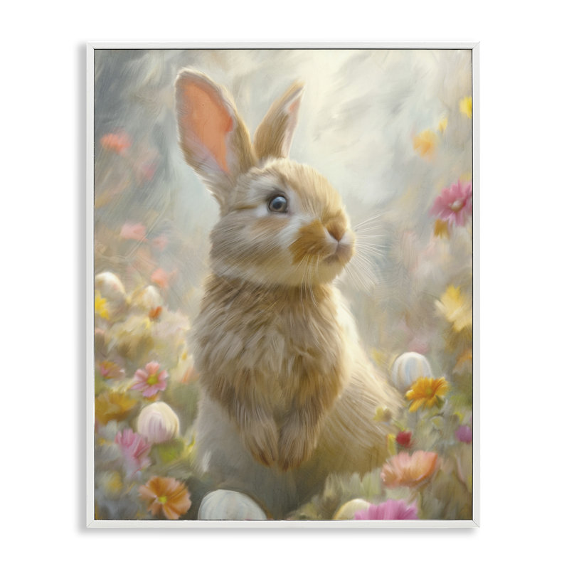 «Bunny Dreams Meadow», estampe numérique, conception de Kim Allen, H 20 po x l 16 po, Giclée encadrée blanc bord de mer