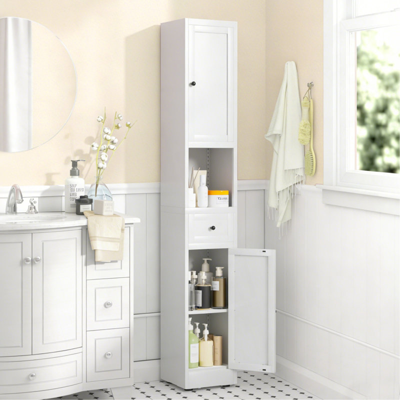 Armoire de rangement pour salle de bain de 71 pouces de hauteur, armoire étroite en métal à 5 niveaux avec 2 portes et tablettes réglables, armoire autoportante pour économiser de l'espace dans la cuisine, la salle de lavage et le garde-manger