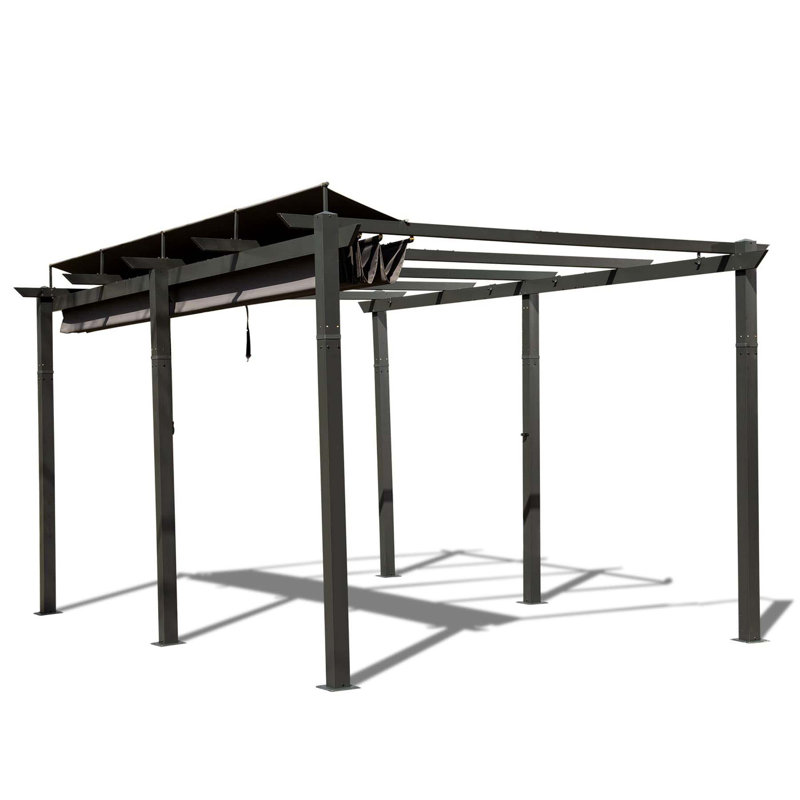 Outdoor Aluminum Retractable Pergola with Canopy, Gray Brown, 20 ft x 11 ft