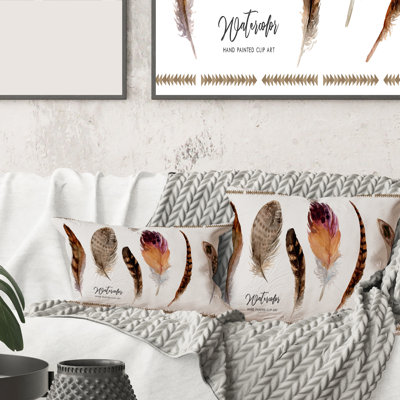 Rectangle,Exotic Vibrant Boho Feathers - Bohemian & Eclectic Printed Throw Pillow