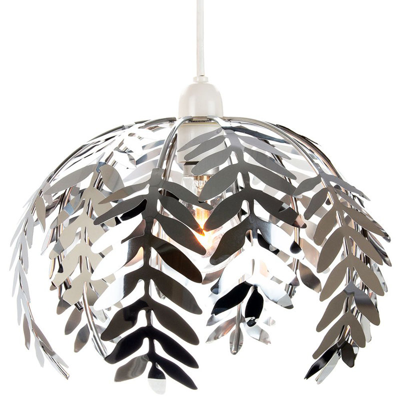 Traditional Fern Leaf Design Ceiling Pendant Light Shade in Shiny Finish, Chrome