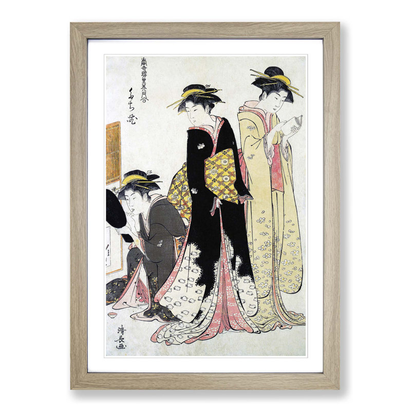 Three Geishas of Tachibana by Torii Kiyonaga - Picture Frame Painting Print, Oak Framed, 36cm H x 27cm W x 2cm D