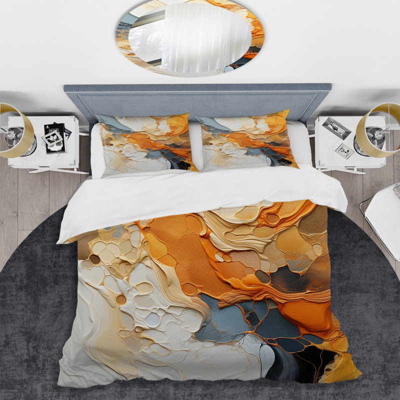 Ensemble de housse de couette en microfibre / polyester orange et orange, Housse de couette pour très grand lit et 2 très
