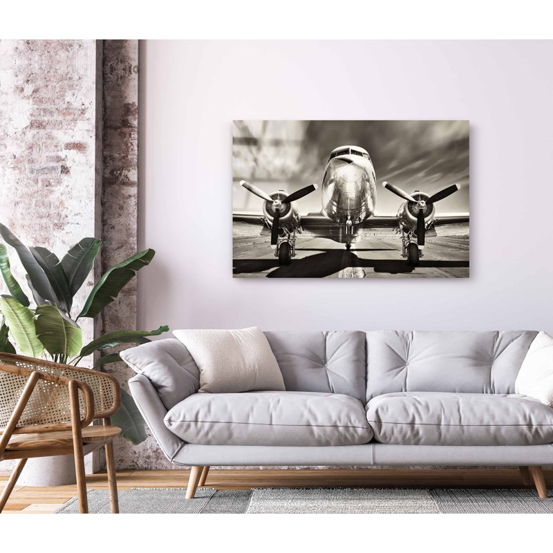 Avion noir et blanc, photographie rétro, décoration murale en acrylique, L 36 po x H 24 po, Unframed