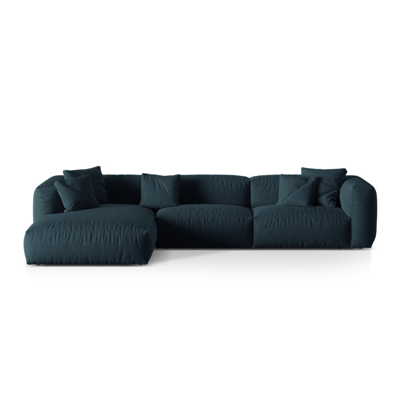 Carce 3 Seater Corner Sofa , Structured Fabric- Blue Jeans, Left-Hand Facing