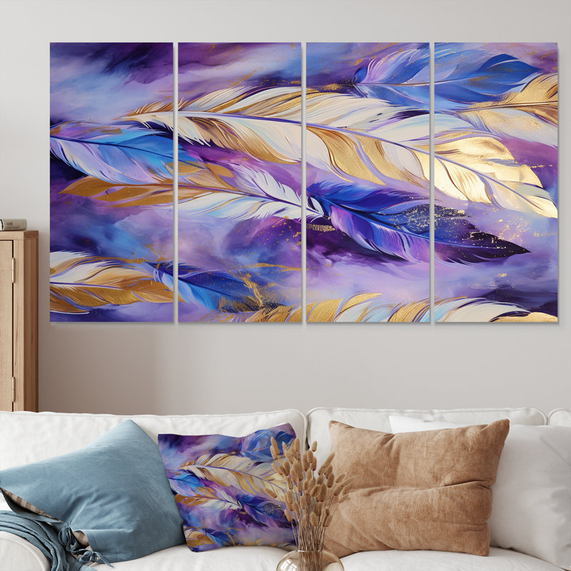 Ensemble de 4 décorations murales Ettinger - FeathersWall, H 32 po x l 64 po
