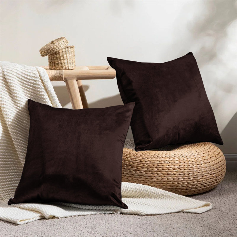 Rizokarpaso Luxury Square Scatter Crushed Velvet Cushion Cover, Brown