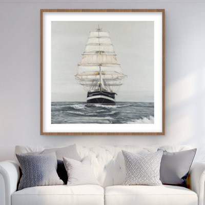 Ship Gently Sailing by a Cloudy Day | Sea Bathroom Print