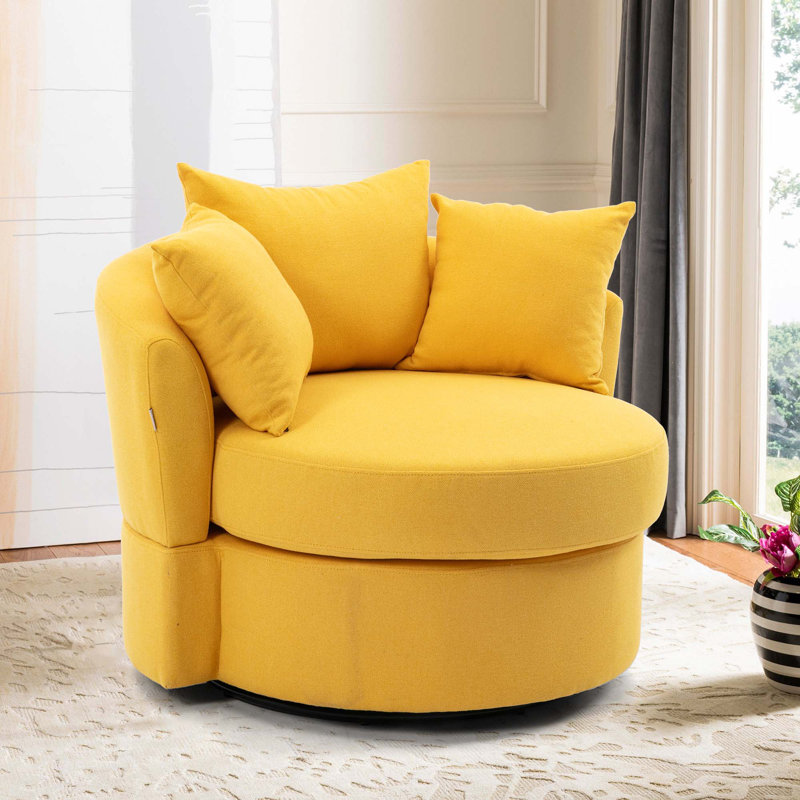 Fauteuil demi-tonneau Modern Akili, Lin jaune
