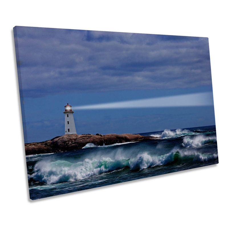 Lighthouse Blue Sunset Seascape - Wrapped Canvas Print, 40.6cm H x 61cm W x 2cm D