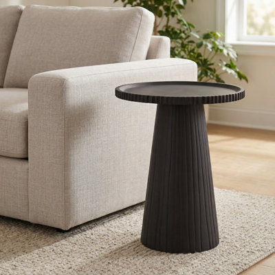  Table d'appoint en bois sculpté - Bois massif, finition naturelle et noire