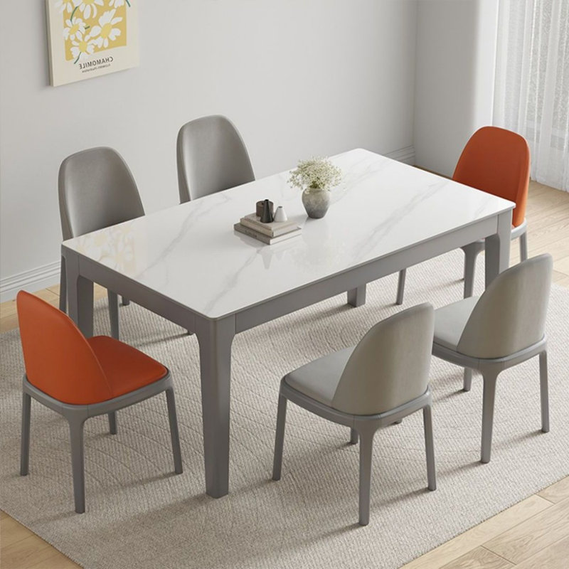 Table de salle à manger blanche et grise frittée rectangulaire et bois massif, H 29,53 po x L 55,12 po x l 31,5 po
