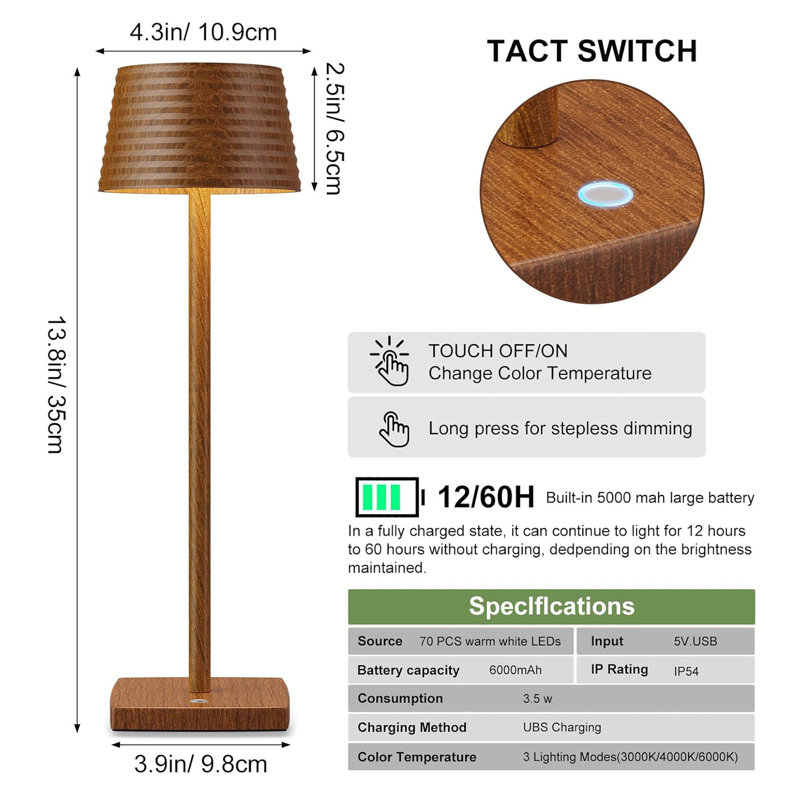 2Pack Cordless Table Lamps Rechargeable,Battery 6000Mah LED Portable Lights For Outdoor/Patio/Restaurant/Indoor Desk Lamp - IP54 Waterproof 3 Colors Stepless Dimming (2Pack)