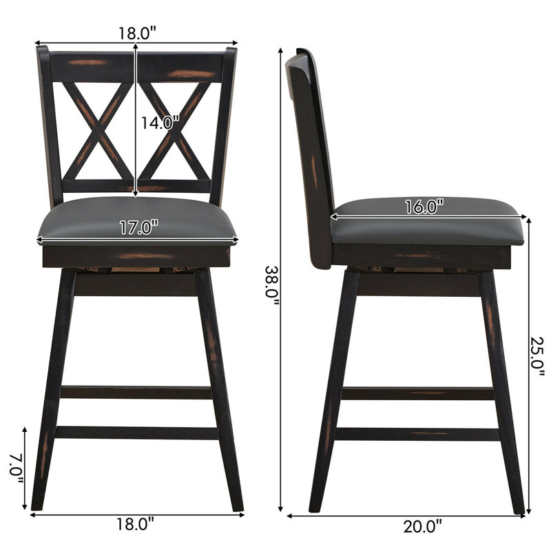 Tabouret de bar et de comptoir Embrey, Hauteur de comptoir (hauteur du siège de 25 po), Noir, 2