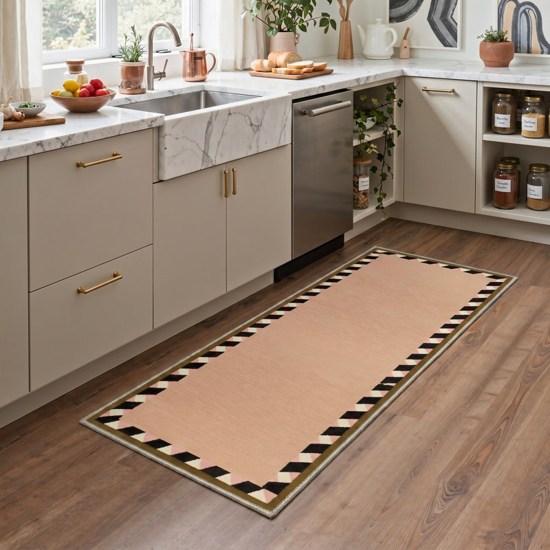 Tapis d'intérieur brun / beige lavable à la machine avec envers antidérapant Coady Vexa, Runner 2' x 7'