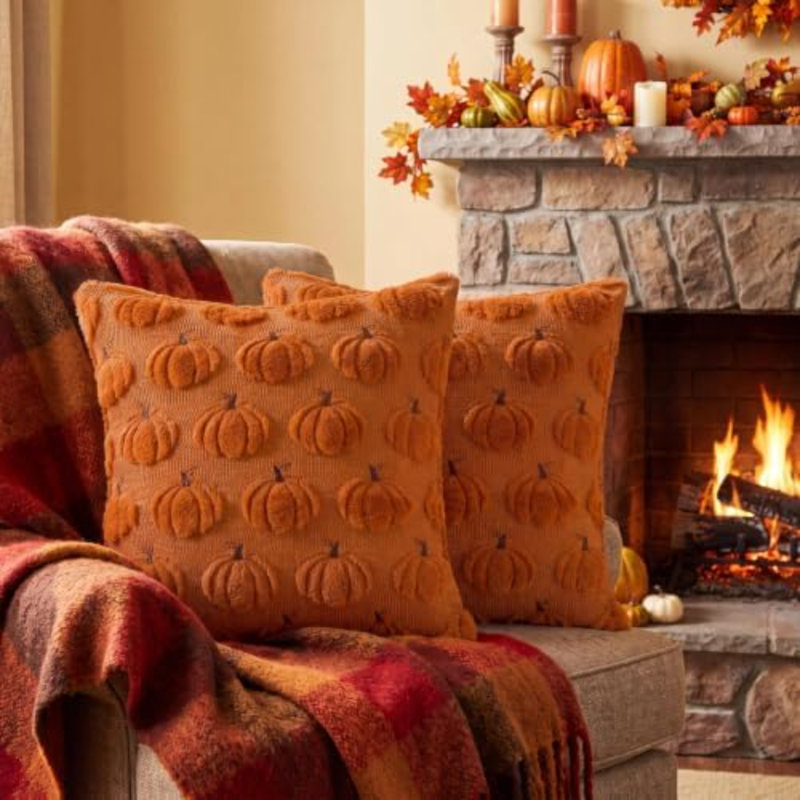 Ensemble de 2 coussins décoratifs d'automne orange 18 x 18