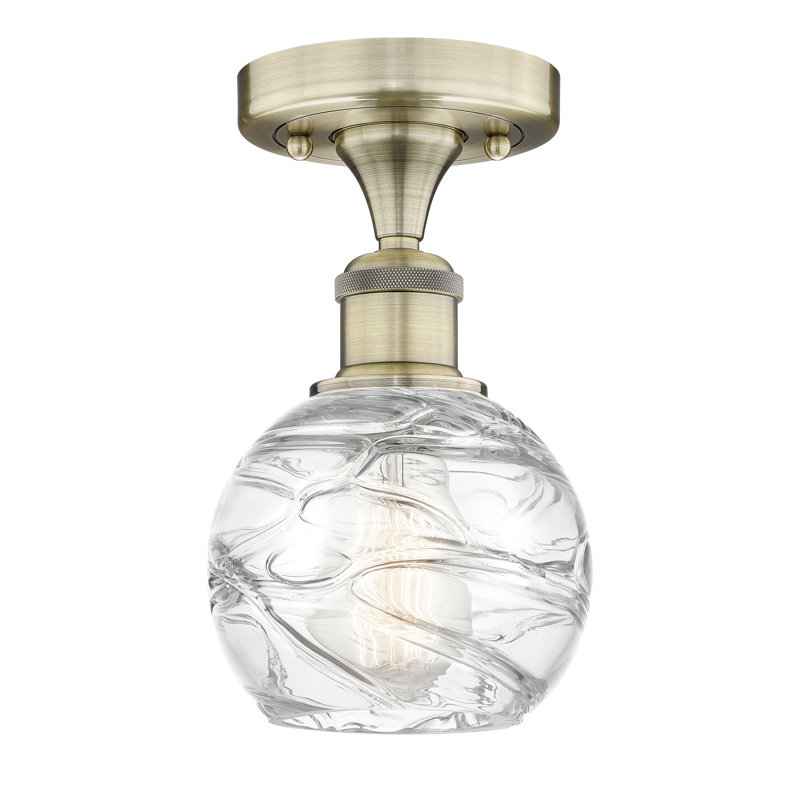 Reales Glass Semi Flush Mount, 11" H x 6" W x 6" D, Antique Brass