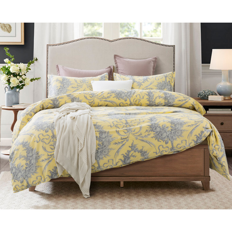  Ensemble de housse de couette en coton 3 pièces Yellow Pima, Housse de couette grand et 2 taies décoratives