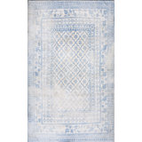Antique Light Faded Blue and White Cotton Indian Agra Rug