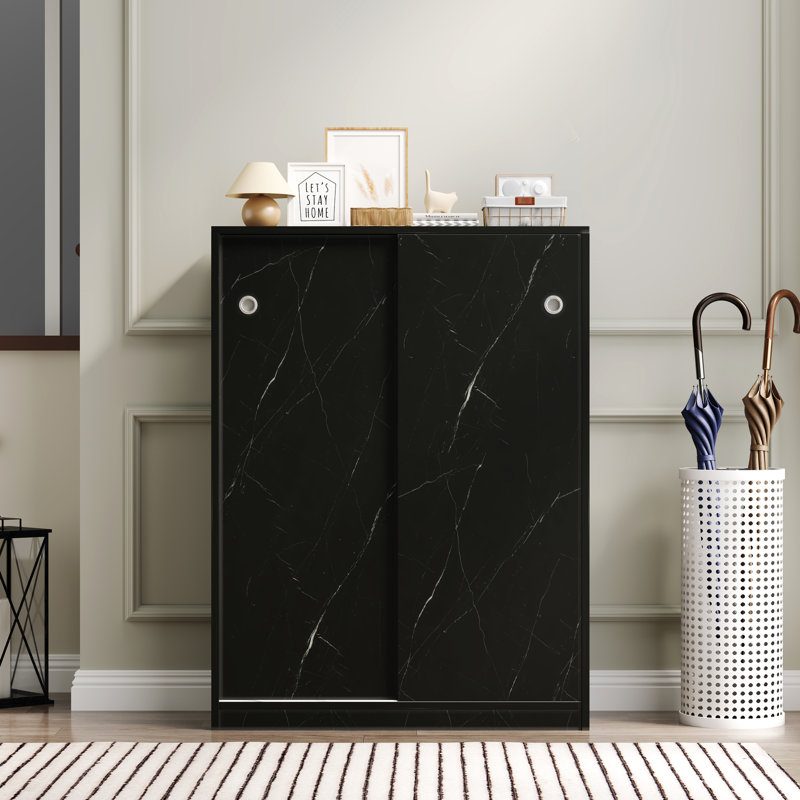 Armoire à chaussures blanche minimaliste avec structure à 6 couches et porte coulissante, pouvant contenir plus de 30 paires d'armoire en marbre noir pratique