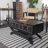 Urbana Dark Brown Faux Leather Vintage Faux Leather 2 Drawer Living Room Coffee Table with Curved Stand and Buckle Accents, 40" x 19" x 21"