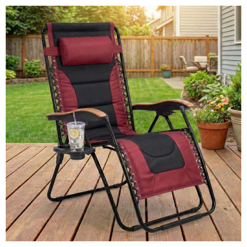 Fauteuil surdimensionné à gravité zéro, siège inclinable pliable de 30 po de large avec porte-gobelet, chaise longue d'extérieur d'une capacité de 400 lb