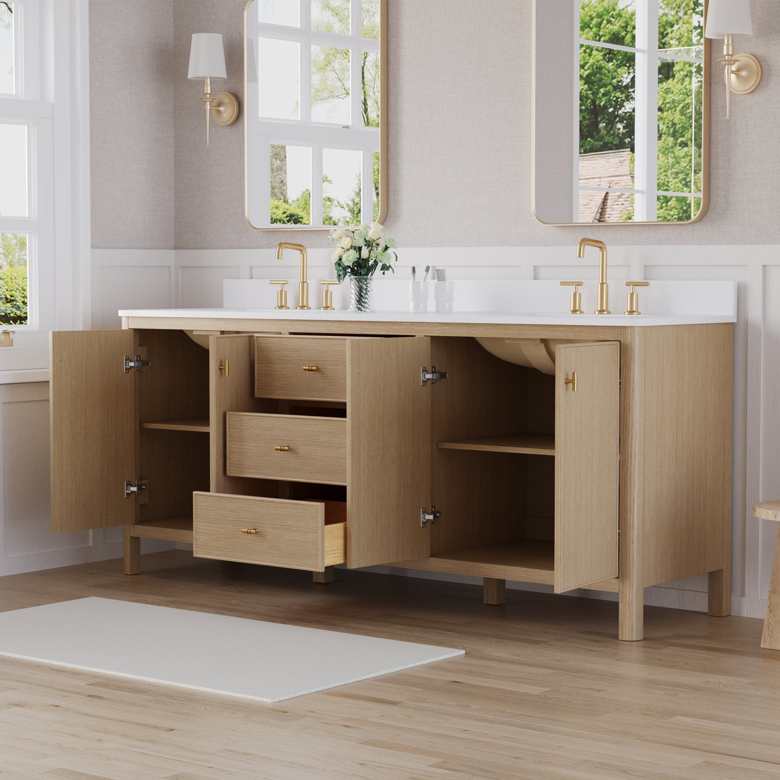 Kingsley 80" Oak Double Bathroom Vanity