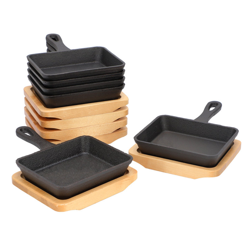 Mini poêle carrée en fonte avec plateau en bois 6 pièces MegaChef