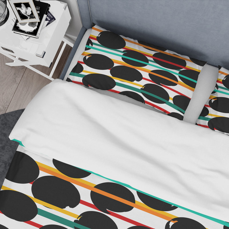 Black Circle Dots - Ensemble de housse de couette à motif abstrait - Microfibre de polyester