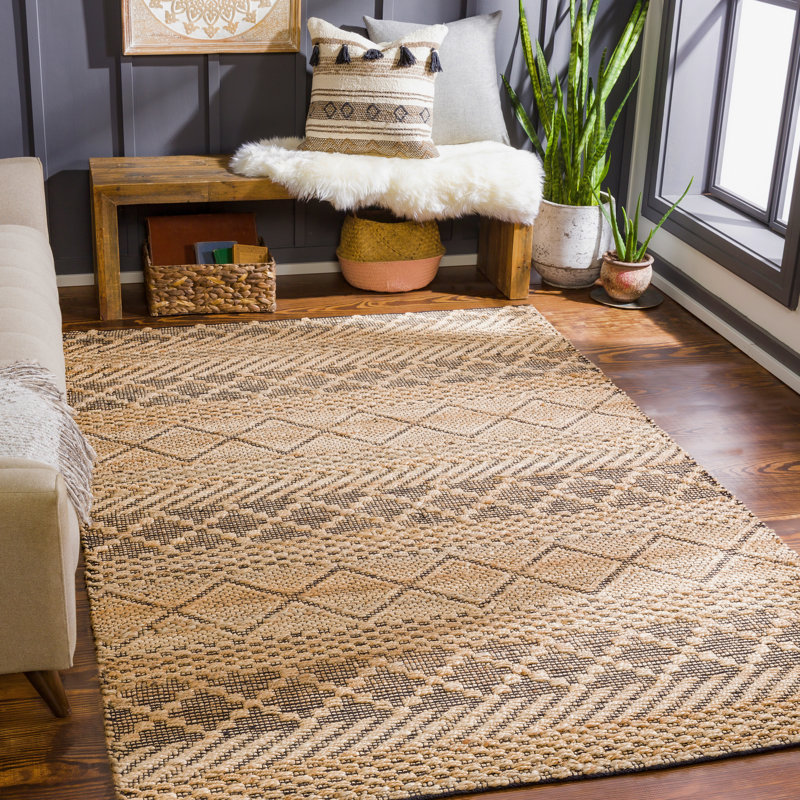 Tapis brun clair en laine tissé à la main Colin, Rectangle 8 pi 10 po x 12 pi
